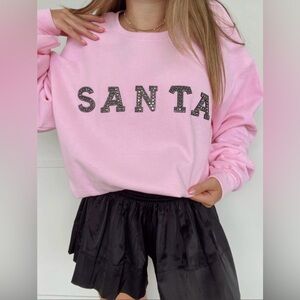 Pink Santa Sweatshirt SANTA Black Studded Sweatshirt, Pink Christmas Festive